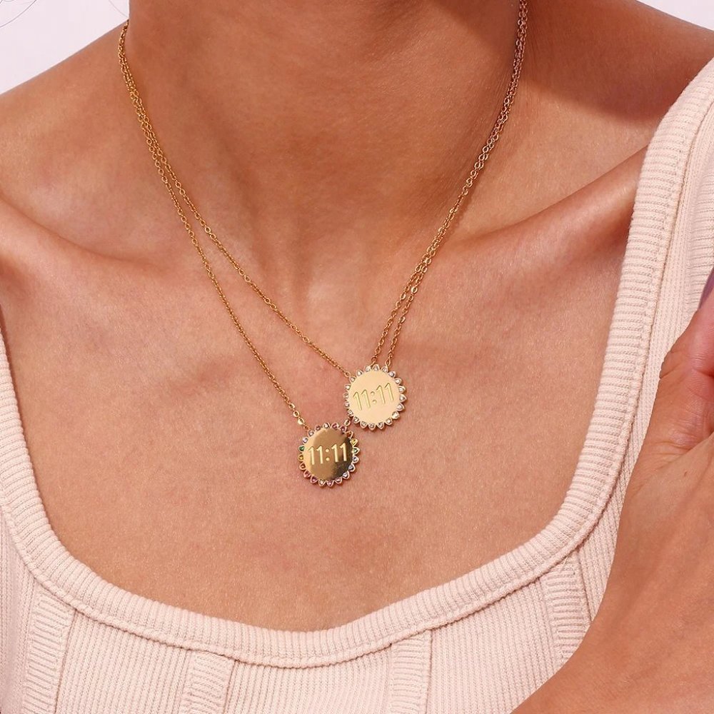 1111 Sun Flower Angel Number Pendant Multi Color Zircon Necklace 18K Gold - Picture 3 of 7